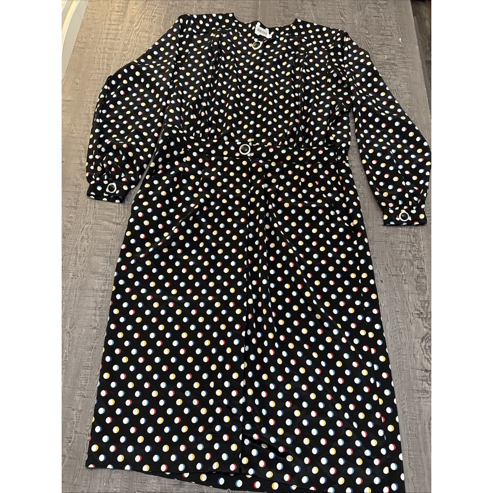 Vintage‎ Leslie Day Collections Dress White multicolor polkadot Button Front 18